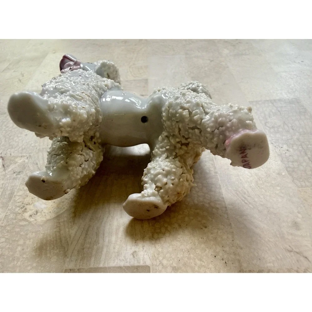 Vintage Porcelain Spaghetti POODLE Figurine Pink Feet JAPAN 3